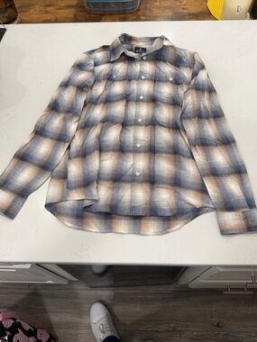 Ben Sherman Blue and Cream Plaid Button-Down Shirt
